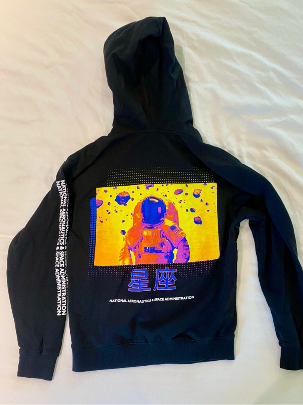 NASA Black Graphic Pullover Hoodie with Color Block Chest Art - Picture 3 of 3